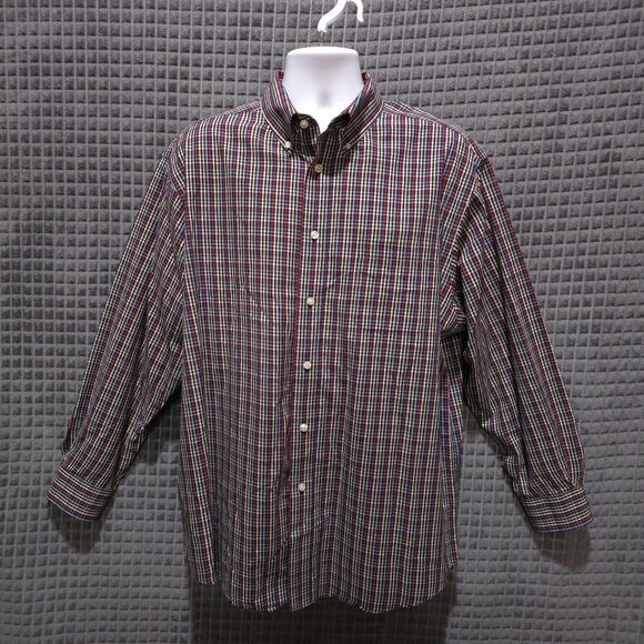 Button Long Sleeve Collared Shirt MensXL Colorful Plaid Lightweight Cotton Dress - Picture 1 of 16